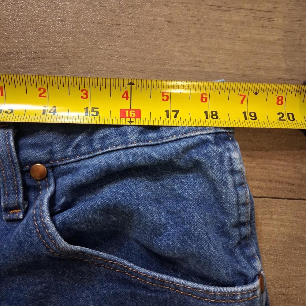 Mens blue denim jeans leather patch copper rivets great workwear casual - Picture 7 of 7